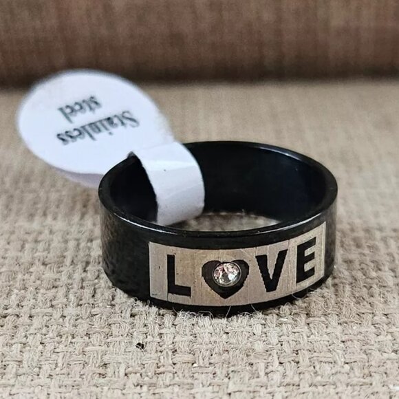 Jewelry - LOVE Ring Black Tone Finger Band Fashion Jewelry Unisex Rings Size 7.5 Unbranded